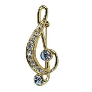Vintage Bedazzled Gold G-Clef Music Brooch/Pin